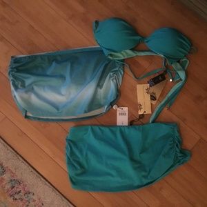 NWT A. Che three piece set- skirted bikini with padded top!